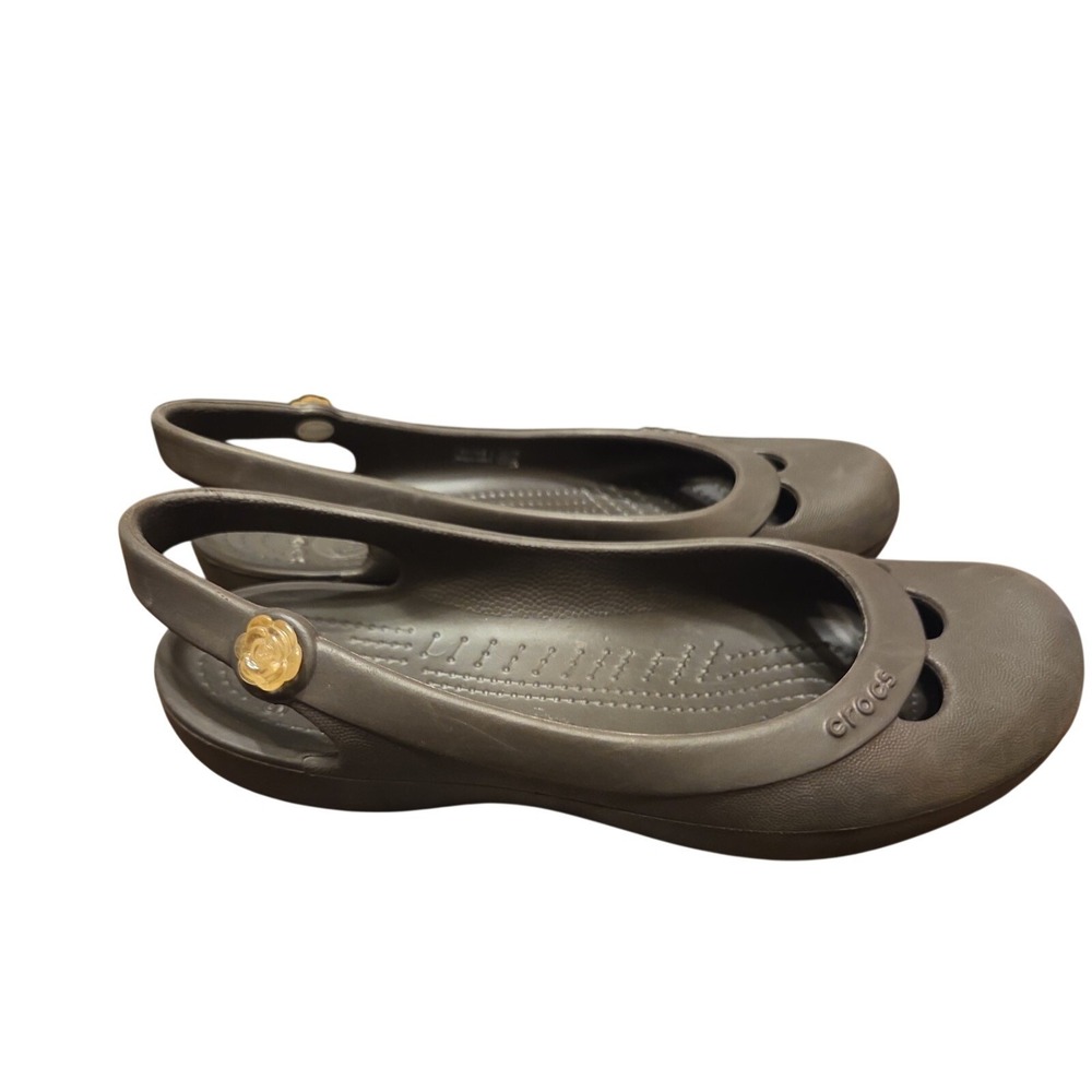 Crocs Jayna Slingback Flats Women Size 8 Brown Floral Charm Comfort Shoes